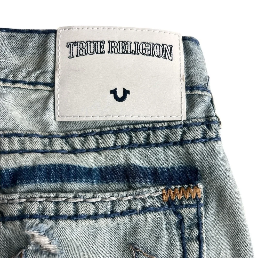 True Religion Athletic Geno Relaxed Slim Blue Straight Jeans Distressed